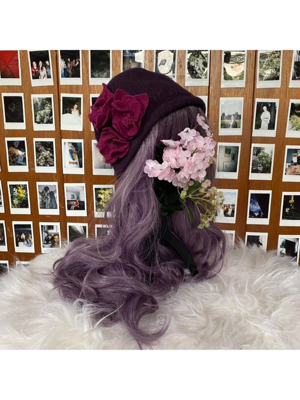 Purple Wool 3D Floral Hat